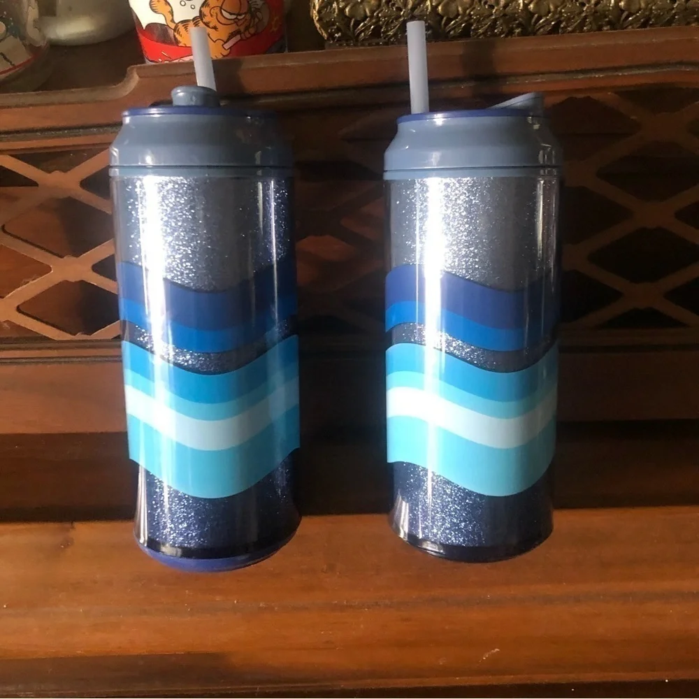 NEW Bleu BPA Free Plastic Tumbler w Striped Straw